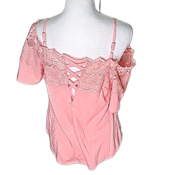 Top by Self esteem Crocheted Off Shoulder Pink Adj Straps Size XL - Picture 2 of 5